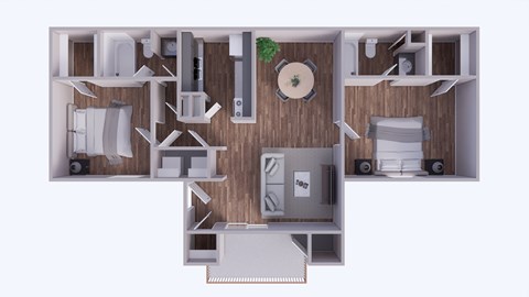 Floor plan for 2 beds, 2 baths, 970 sqft